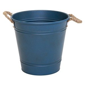 Blauer Zinkeimer Beat Bucket Rope von M Collections, 33x35x35 cm, mit Seilgriffen. Ideal als Pflanzkübel.