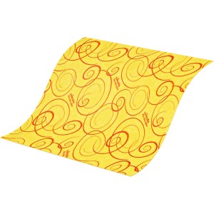 Gelbes Vileda Allzwecktuch "Das Wischtuch" mit rotem Wirbelmuster, 6er-Pack.