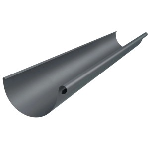 Halbrunde, anthrazitfarbene Zambelli Dachrinne aus Zink, 2m lang, für die Dachentwässerung.