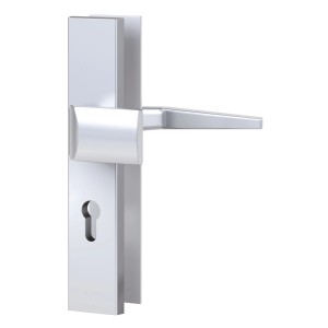 BASI Schutzbeschlag Alu F1, Wechselgarnitur mit Knopf und Klinke für Haustüren.