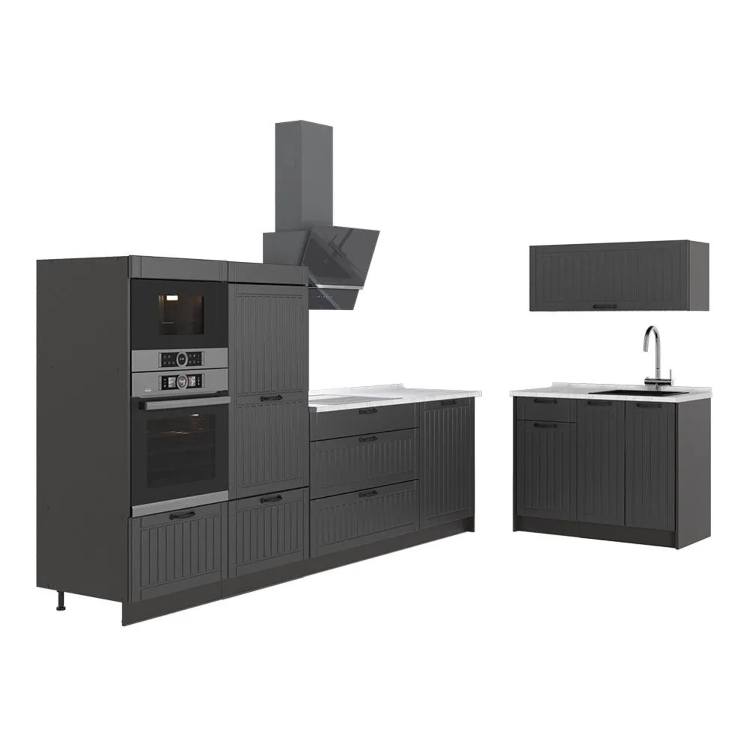Vicco Küchenzeile Fame-Line Dunkelgrau/Anthrazit 380 x 154 AP Marmor Art Nr 64058