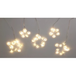 Transparente Vorhanglichterkette mit Sternen und warmweißen LEDs für den Innenbereich.