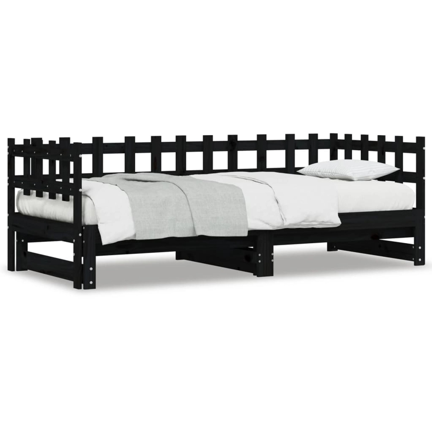 vidaXL Gästebett Gästebett Tagesbett Ausziehbar Schwarz 2x90x190 cm Massivh günstig online kaufen