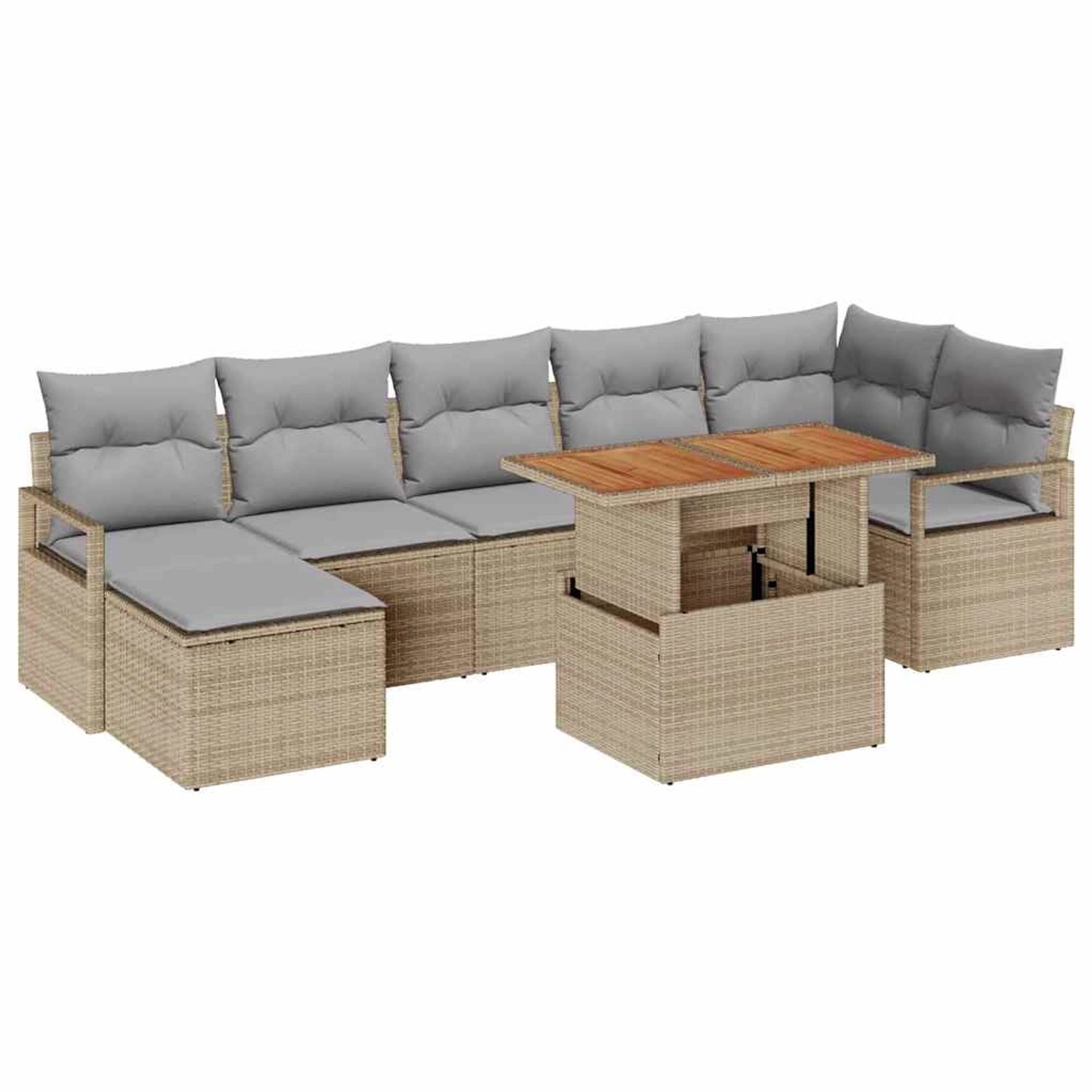 vidaXL Garten-Sofa-Set mit Speicher 8-Tlg Beige Poly Rattan 3358478 günstig online kaufen