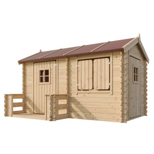 Timbela Kinderspielhaus Holz M503 2,63 m² mit Boden, Fensterläden und Tür