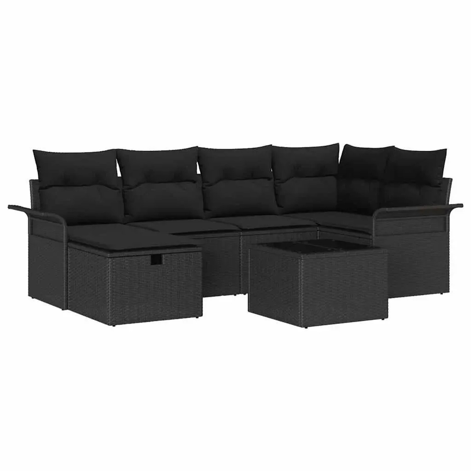 vidaXL Garten-Sofa-Set mit Kissen 7-Tlg Schwarz Poly Rattan 3360224