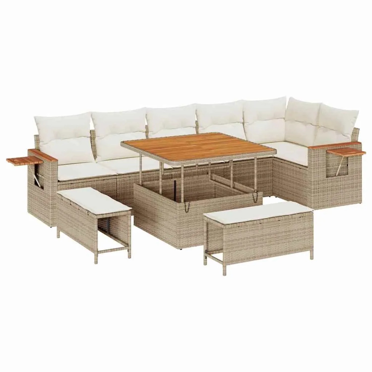 vidaXL Gartensofa-set mit Kissen 11-Tlg Beige und Creme Poly-Rattan 3365136 günstig online kaufen