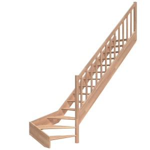 Raumspartreppe Paris, 1/4-gewendelt, Buche, mit Rechteckstabgeländer.