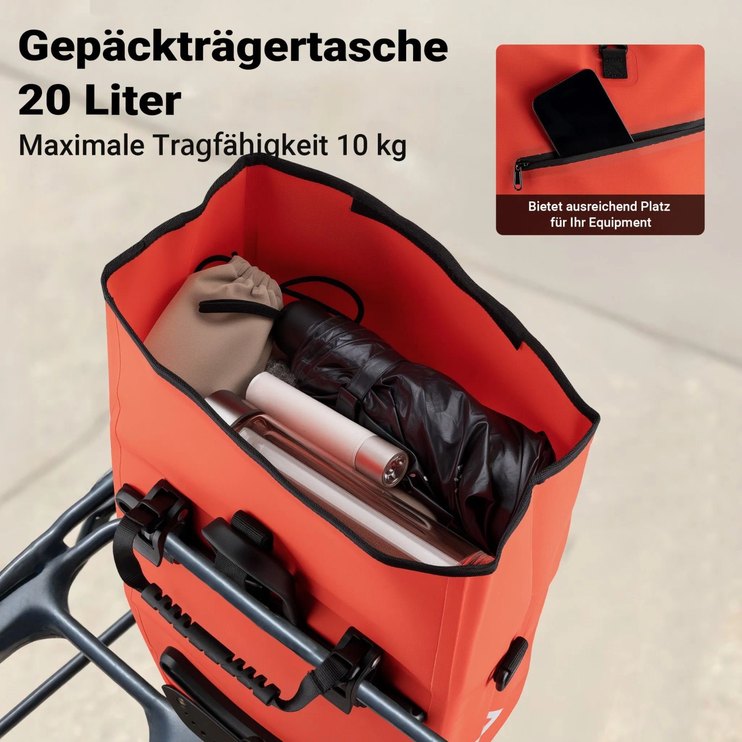 Wiltec Gepäckträgertasche Rot 28L Fahrradtasche Gepäckträger Gepäcktasche_4