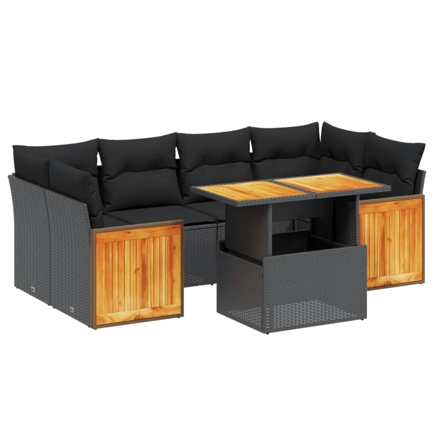 vidaXL 7-Tlg Garten-Sofagarnitur mit Kissen Schwarz Poly Rattan 3273855