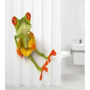 Sanilo Duschvorhang Froggy, 180x200 cm, mit Frosch und Schwimmreifen Motiv.