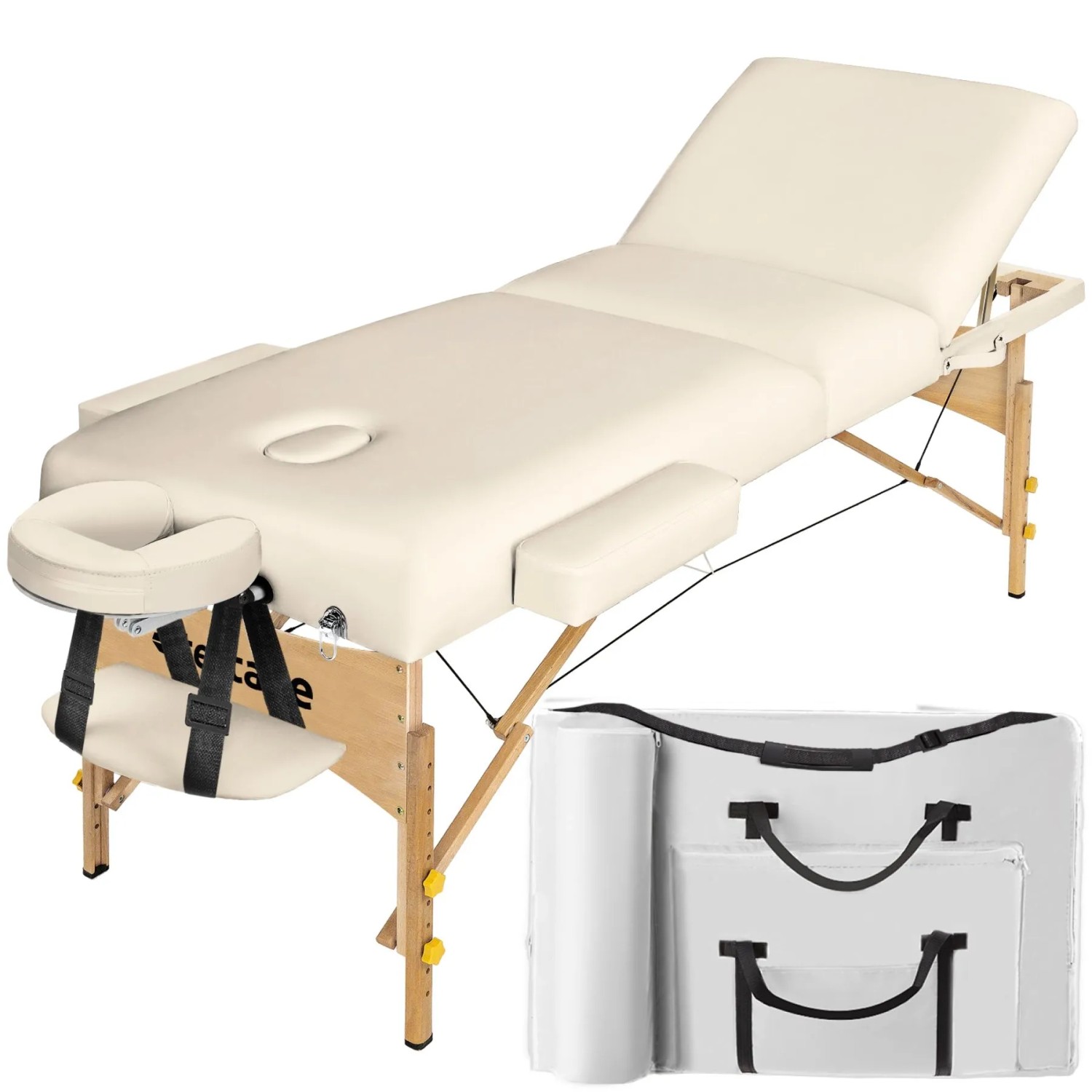 Tectake 3 Zonen Massageliege  Breite 70 cm  Polsterung 10 cm Inklusive Tragetasche  218 x 102 x 90 cm Beige