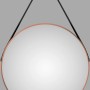 Runder DSK Design Wandspiegel Silver Coiffeur Ø 80 cm mit Kupferrahmen und Lederband.