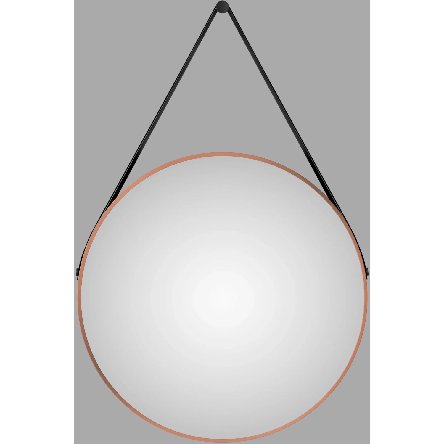 Runder DSK Design Wandspiegel Silver Coiffeur Ø 80 cm mit Kupferrahmen und Lederband.