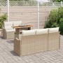 Beiges 6-teiliges vidaXL Garten-Sofa-Set aus Poly Rattan mit Tisch und Kissen für Garten, Terrasse oder Balkon.