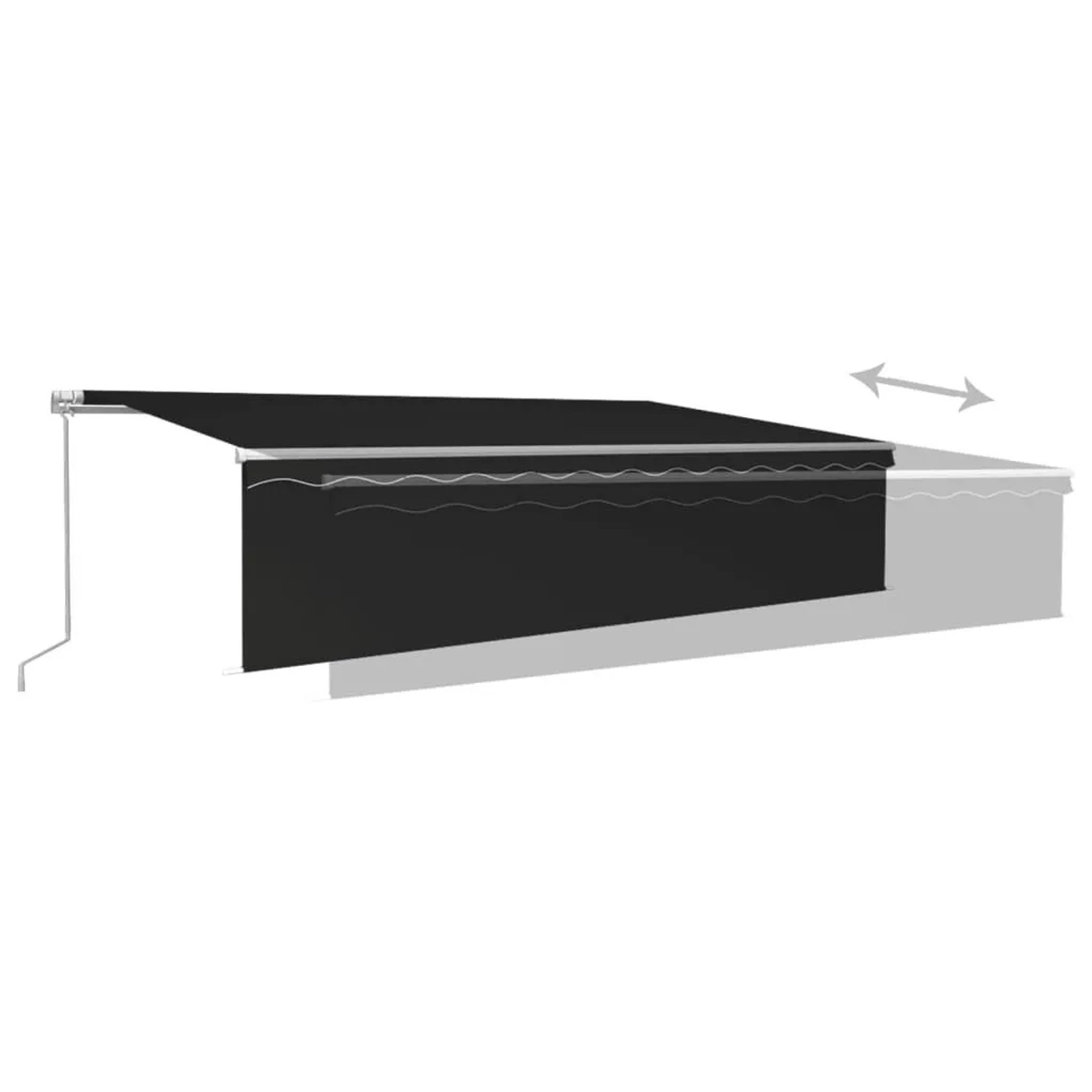 Anthrazitfarbene Furnicato Markise, 600x300 cm, mit Handkurbel zum Ausfahren.