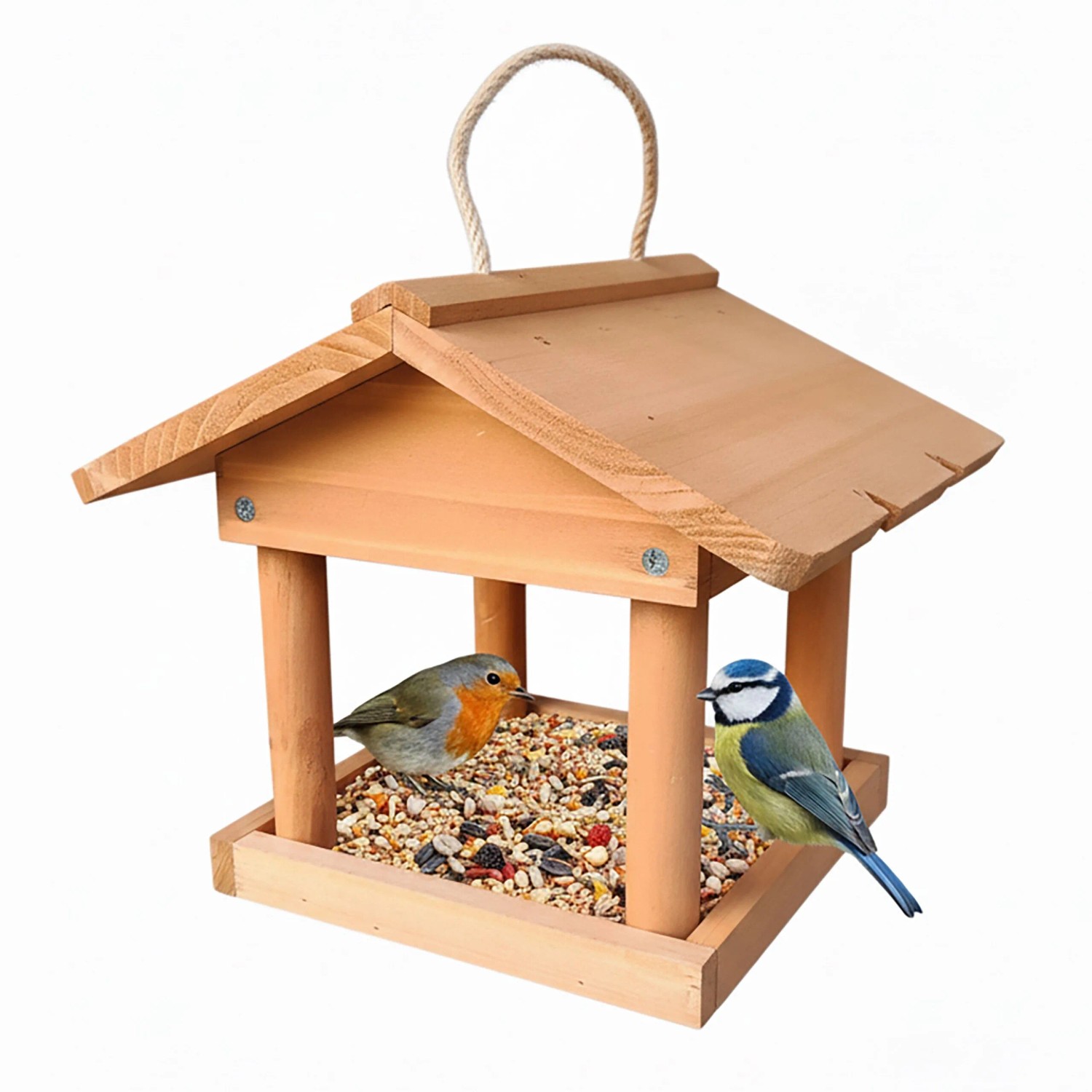 Relaxdays Vogelfutterhaus Tannenholz Orange Zum Aufhängen 22 cm x 26 cm x 22 cm 0,7 kg
