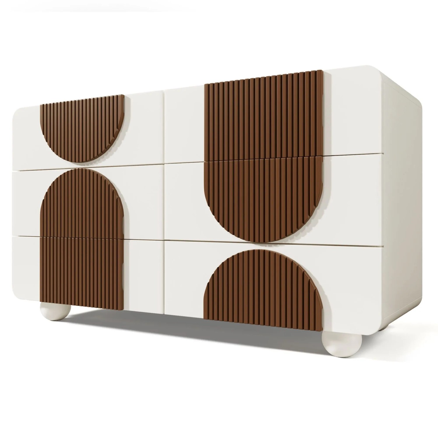 okwish Kommode mit 6 Schubladen GeschwungenesDesign Wohnraum 121x41x71cm Weiß
