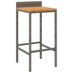 Grauer Barhocker aus Rattan und Akazienholz, Teil des 7-tlg. Gartenbar-Sets.