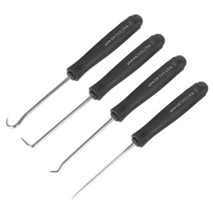 STAHLWERK Hakenwerkzeug-Set, 8-teilig: Haken, 90-Grad-Haken, 135-Grad-Haken und Spitzbohrer.