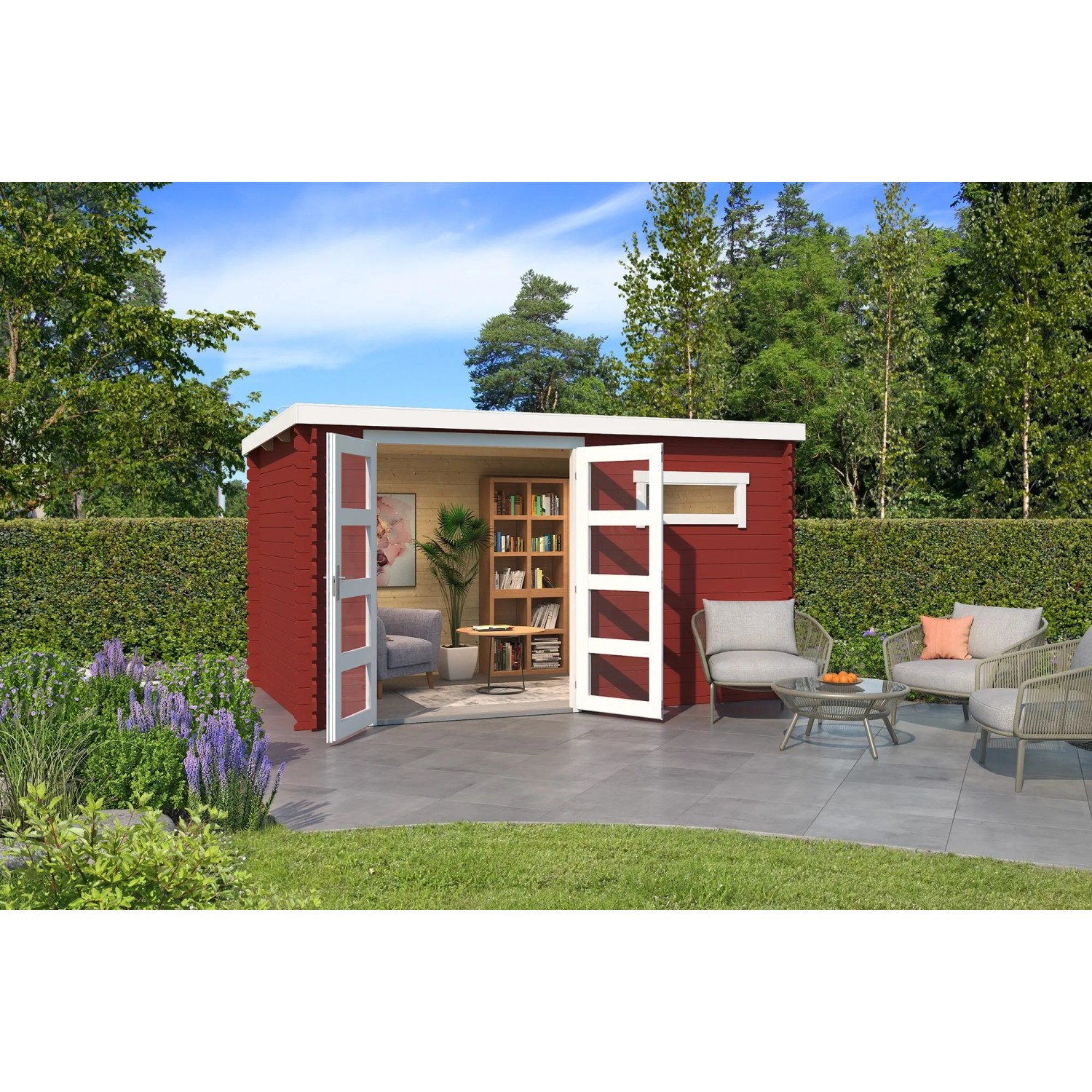 Lasita Holz-Gartenhaus Augusta Flachdach Schwedenrot Lasiert 380 cm x 230 cm