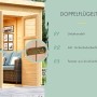 Karibu Gartenhaus Neuenburg 0: Detailansicht der Doppelflügeltür mit Sicherheitsüberfalle.
