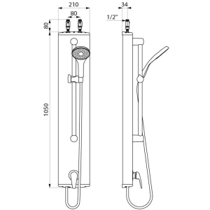 Delabie Duschelement aus Aluminium mit Einhebelmischer, Anschluss oben, mit Handbrause