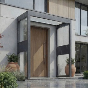 Palram Vordach Sophia 2150 mit Seitenwänden, Anthrazit. Haustürüberdachung für Wetterschutz.