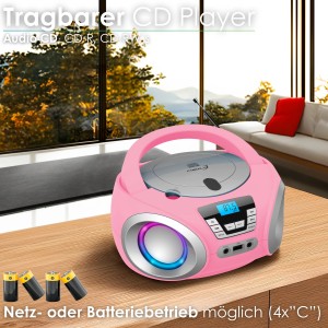 Cyberlux CL-910 CD-Player mit LED-Discolichter CD/MP3/USB Radio Pink