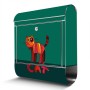 Edelstahl Briefkasten mit Katzen Motiv und Zeitungsfach, rostfrei, grüne Farbe.