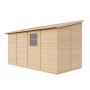 Timbela Anbau-Gartenhaus aus Holz, 8 m², mit Seitenwand, Boden und Fenster.