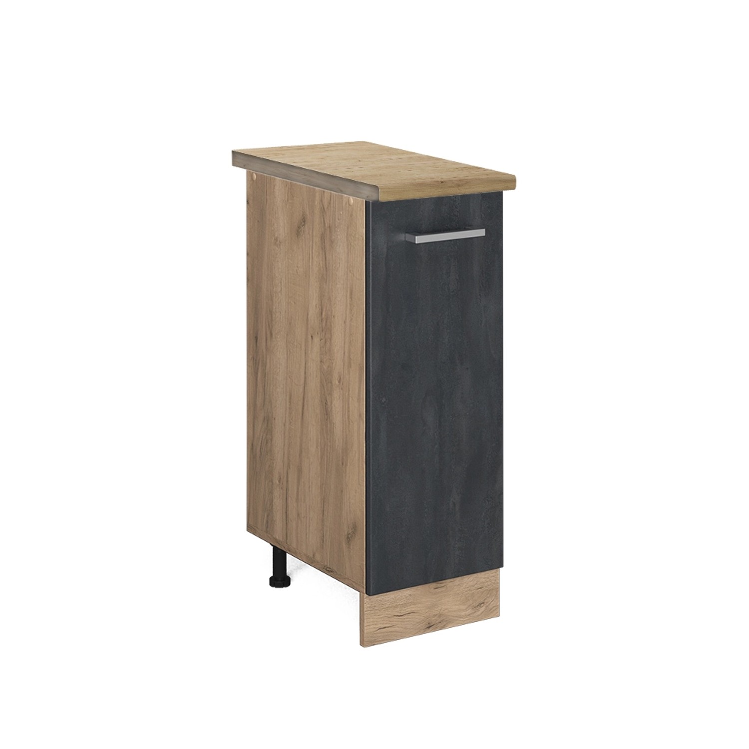 Vicco Apothekerschrank R-Line Medizinschrank für die Küche Schwarz Beton 30 cm AP Eiche mit Goldkraft Eiche Korpus