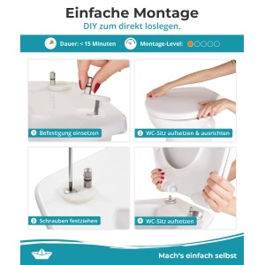 Montageanleitung: Weißer Calmwaters WC-Sitz mit Absenkautomatik wird auf Toilette montiert.