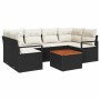 Schwarzes 7-tlg. vidaXL Garten-Sofa-Set mit Tisch und weißen Polstern für Terrasse oder Garten.
