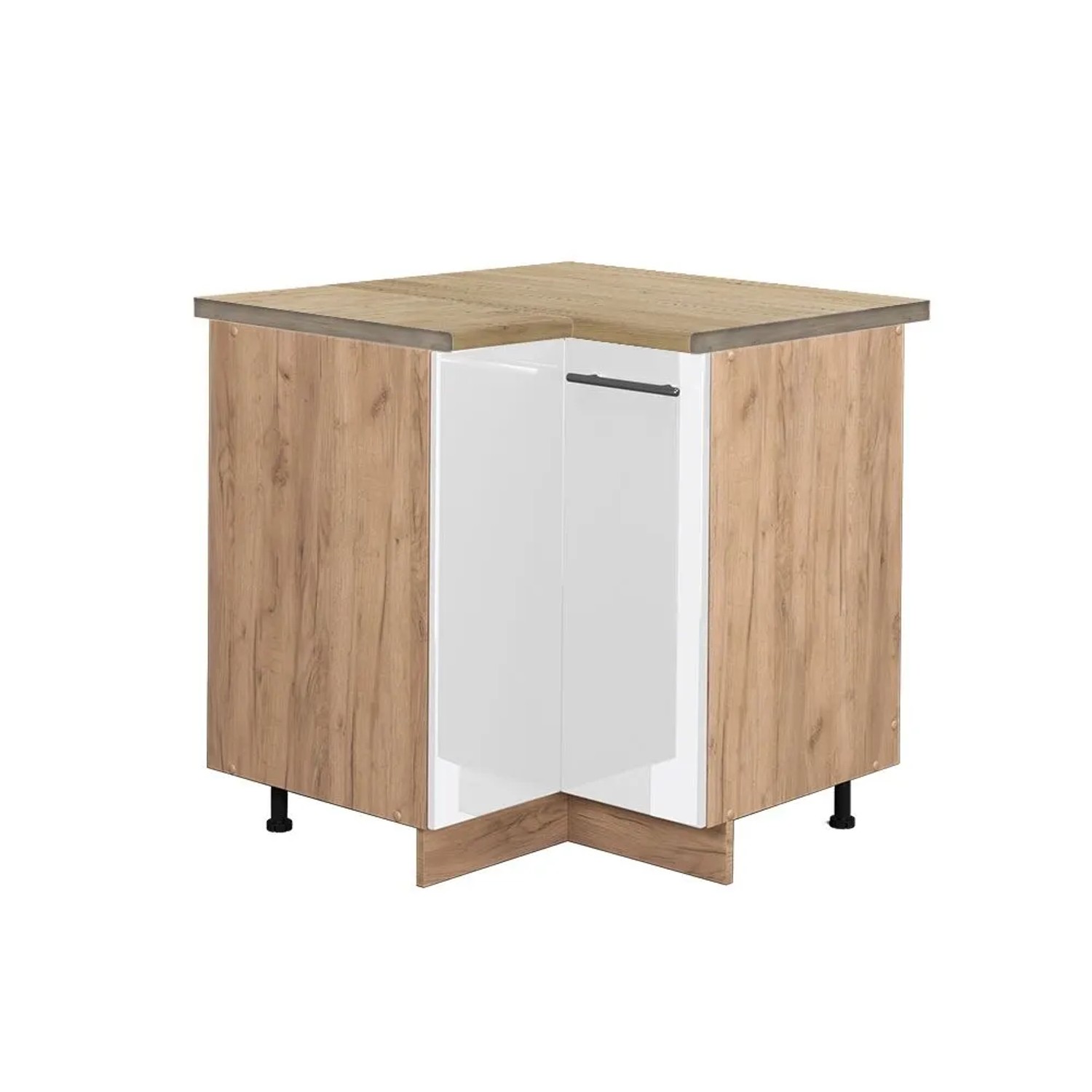 Vicco Eckunterschrank Fame-Line Weiß Hochglanz Goldkraft Eiche 81 cm AP Eiche