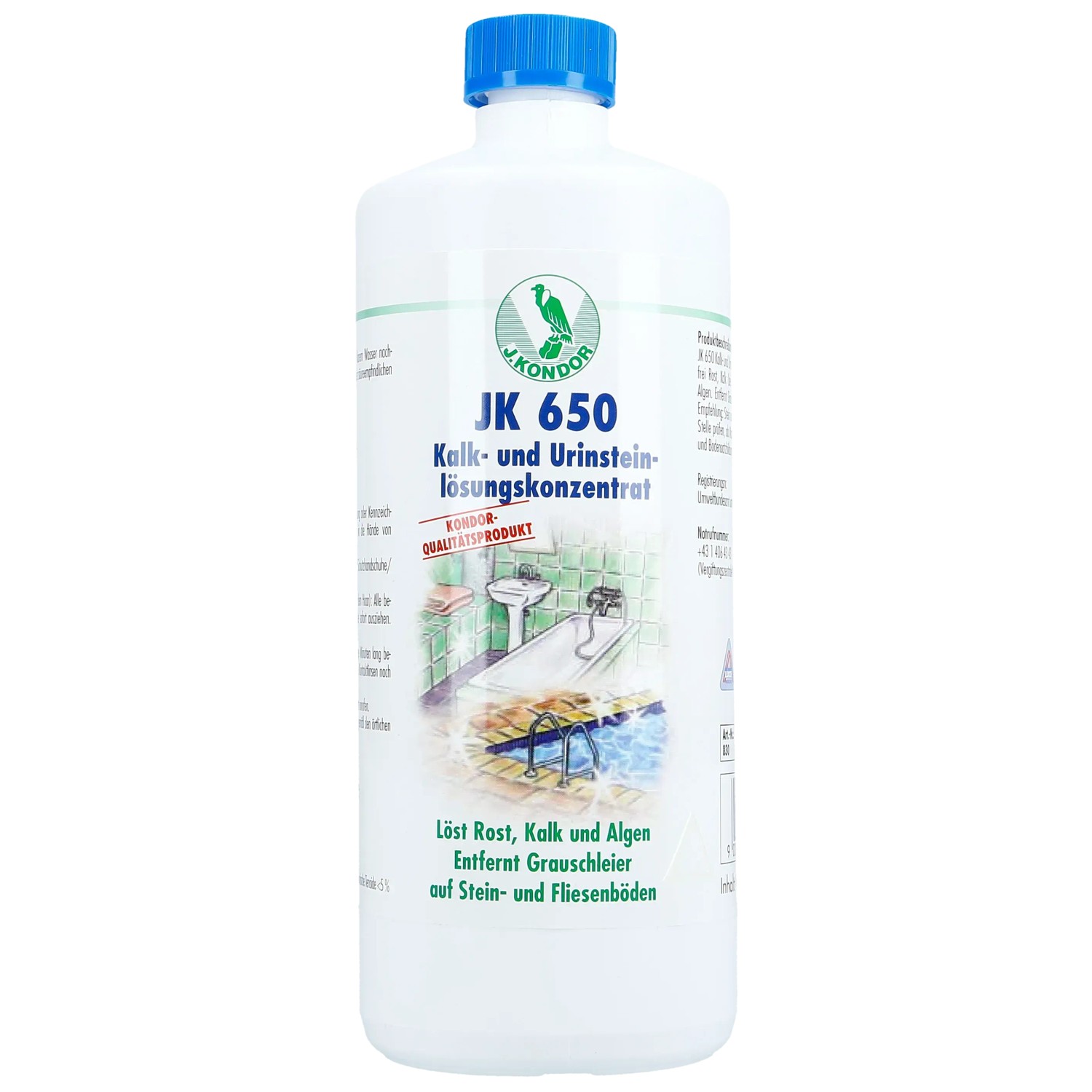 Kondor JK 650 Kalk- und Urinsteinlöser, 1000ml Flasche. Reinigungsmittel gegen Kalk, Rost und Algen.