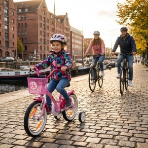 PROMETHEUS BIKES Kinderfahrrad 14 Zoll ab 4 Jahre mit Stützrädern und Rücktrittbremse Rosa