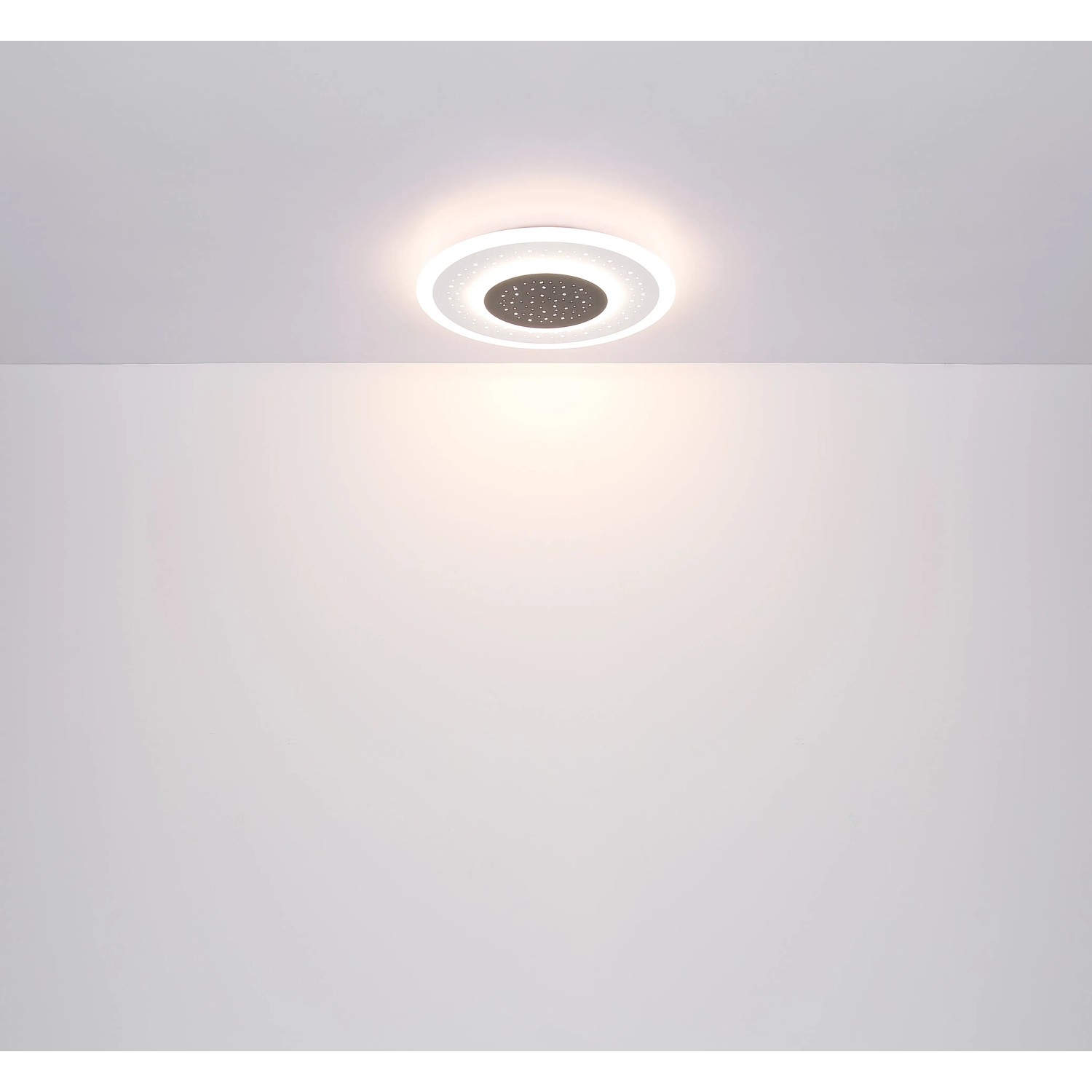 Weiße, runde LED-Deckenleuchte Gisell von Globo, 46cm Durchmesser, modernes Design.