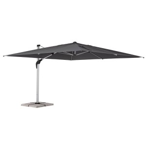 Grauer Bizzotto Ampelschirm Aries, 400x400 cm, mit Aluminiumarm und Windkamin.