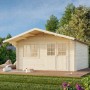 Palmako Gartenhaus Britta, 426x426 cm, lackiert grau-weiß, aus nordischem Fichtenholz mit Fenster und Doppeltür.