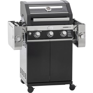 Rösle Gasgrill Videro G3-S Vario+ mit 3 Brennern und Seitenbrenner, Grillstation mit Glasdeckel und Seitenkocher.