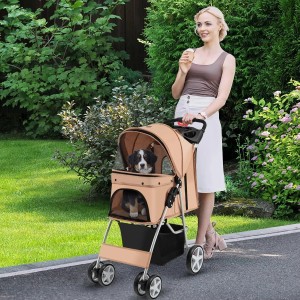 Costway Hundewagen Haustiere Buggy Bis 15 kg Beige