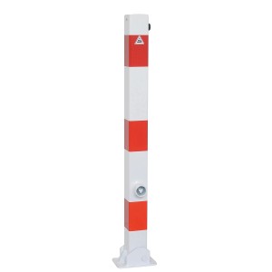 Schake Absperrpfosten, umlegbar, Dreikant, zum Einbetonieren, 70x70mm, weiß-rot.