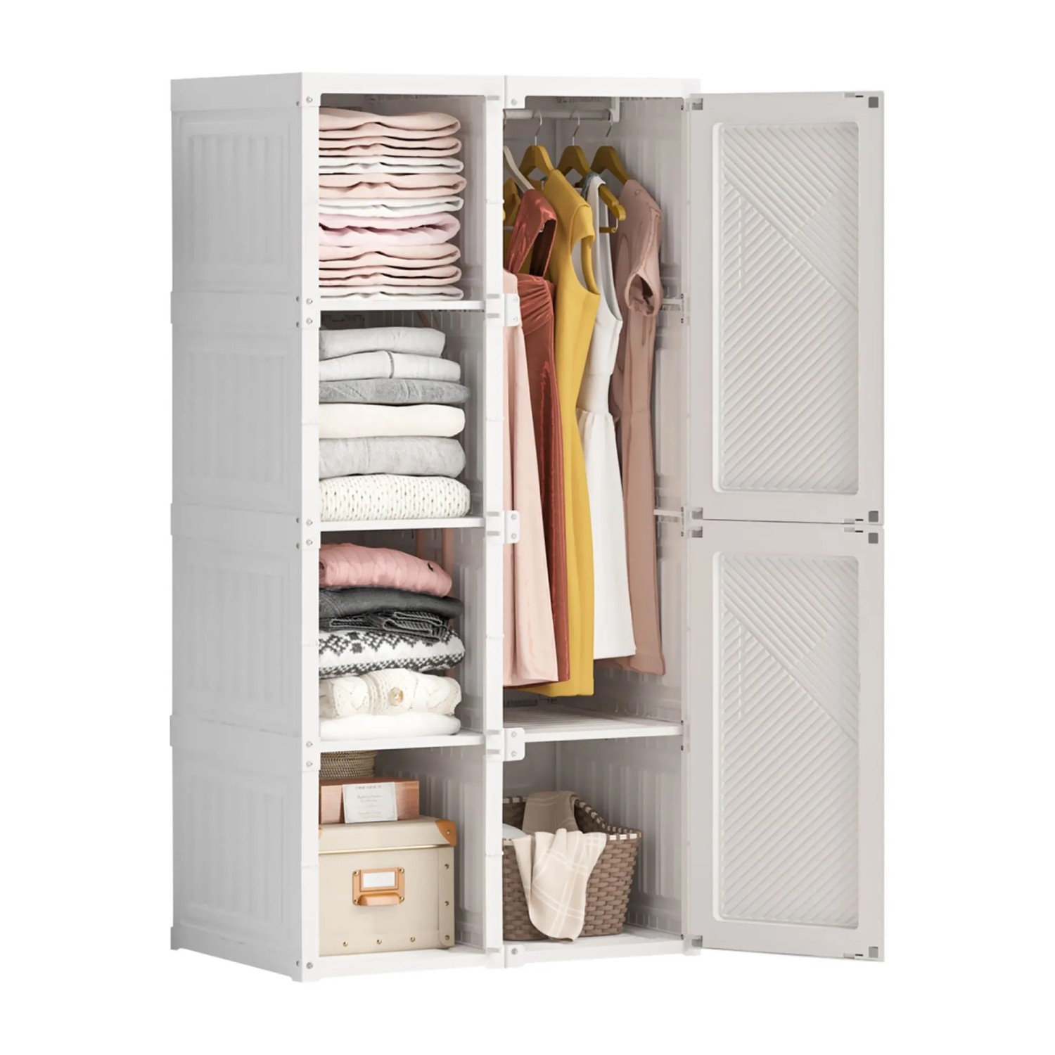 PXloue Kleiderschrank 69x50x136cm mit Stange für Ankleidezimmer und Schlafzimmer Weiß