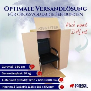 PROREGAL Versandkarton, 1200x600x600mm, 2-wellig, mit Stuhl im Karton, geeignet für DHL Versand.