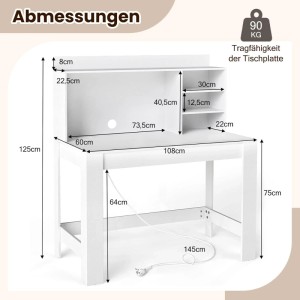 Costway Schreibtisch mit Ladestation & Steckdose Weiß