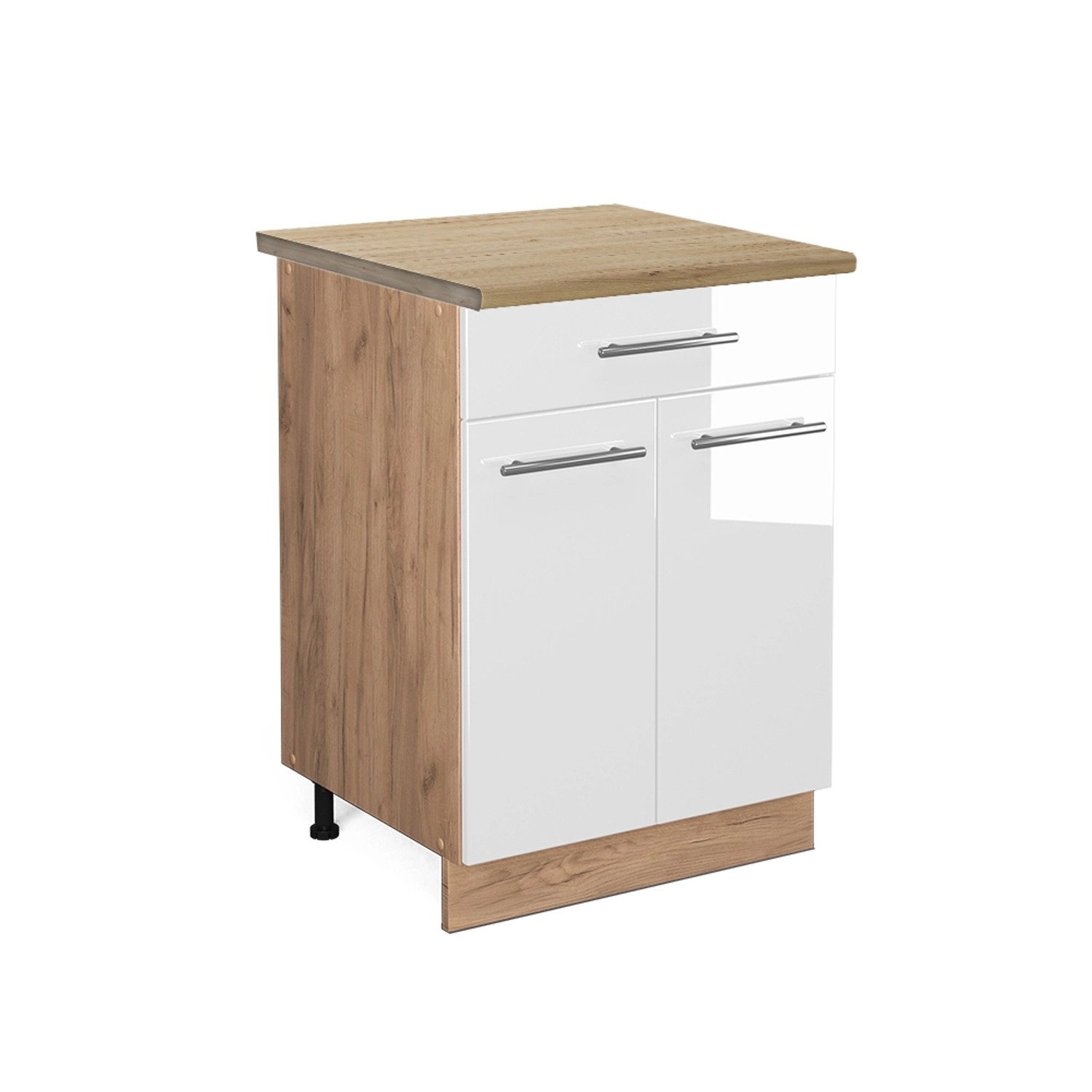 Vicco Küchenunterschrank Fame-Line Weiß Hochglanz/Goldkraft Eiche 60 cm mit Schublade AP Eiche