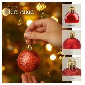 Tectake Weihnachtskugeln  86 Er Set In Rot  Inklusive Perlenkette und Stern Aus Bruchsicherem Kunststoff  6 x 6 x 6 cm Rot