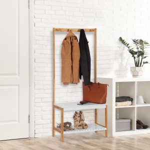 Relaxdays Garderobenständer mit Schuhregal Bambus Weiß 150 cm x 70,5 cm x 30 cm
