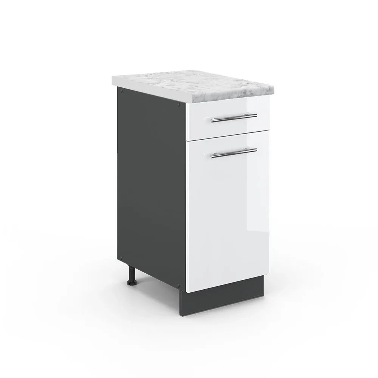 Vicco Küchenunterschrank Fame-Line Weiß Hochglanz Anthrazit 40 cm AP Marmor